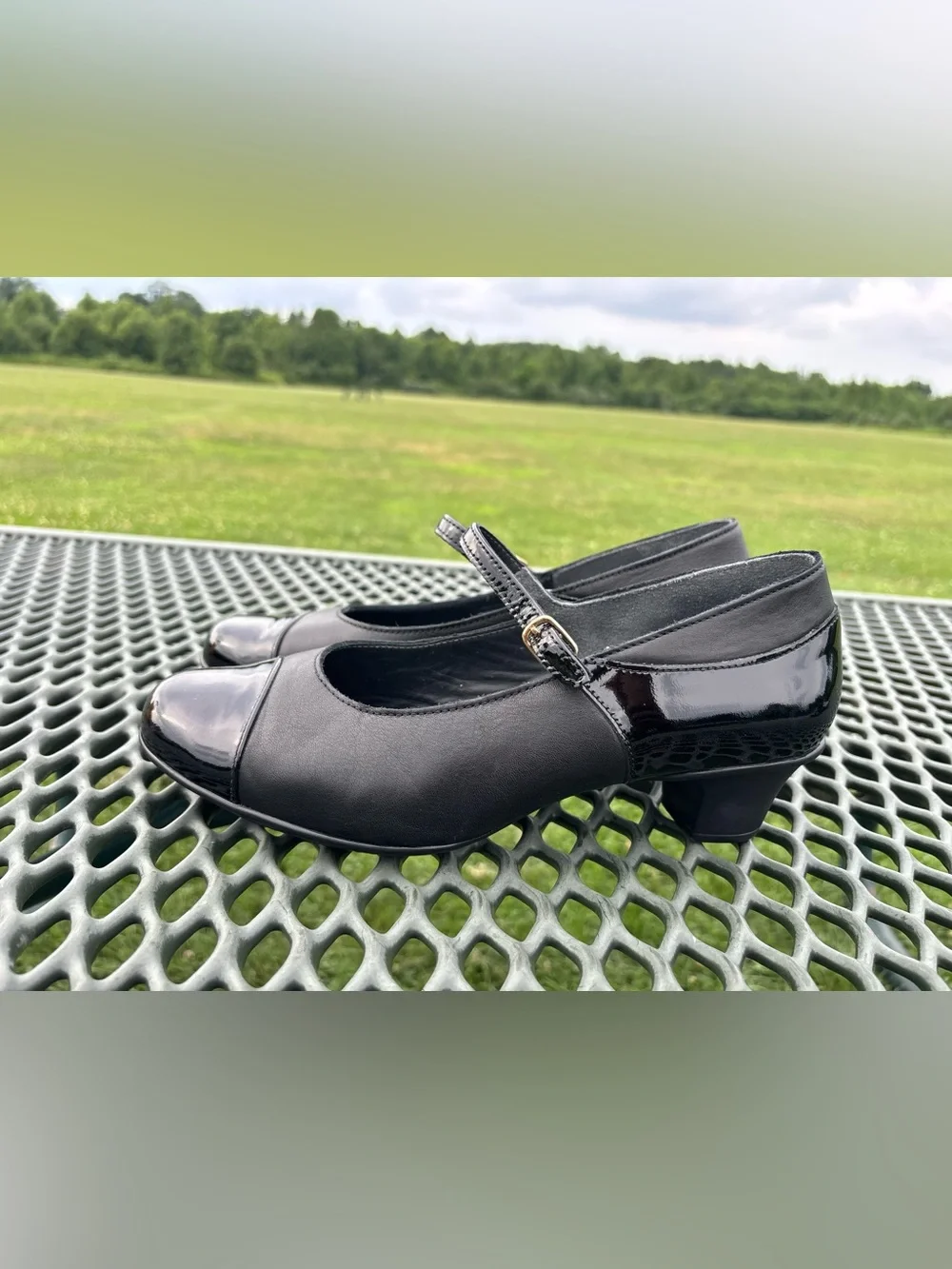 SAS Isabel Mary Jane Heels Black Patent Cap Toe Comfort Shoes Women’s 10 WW